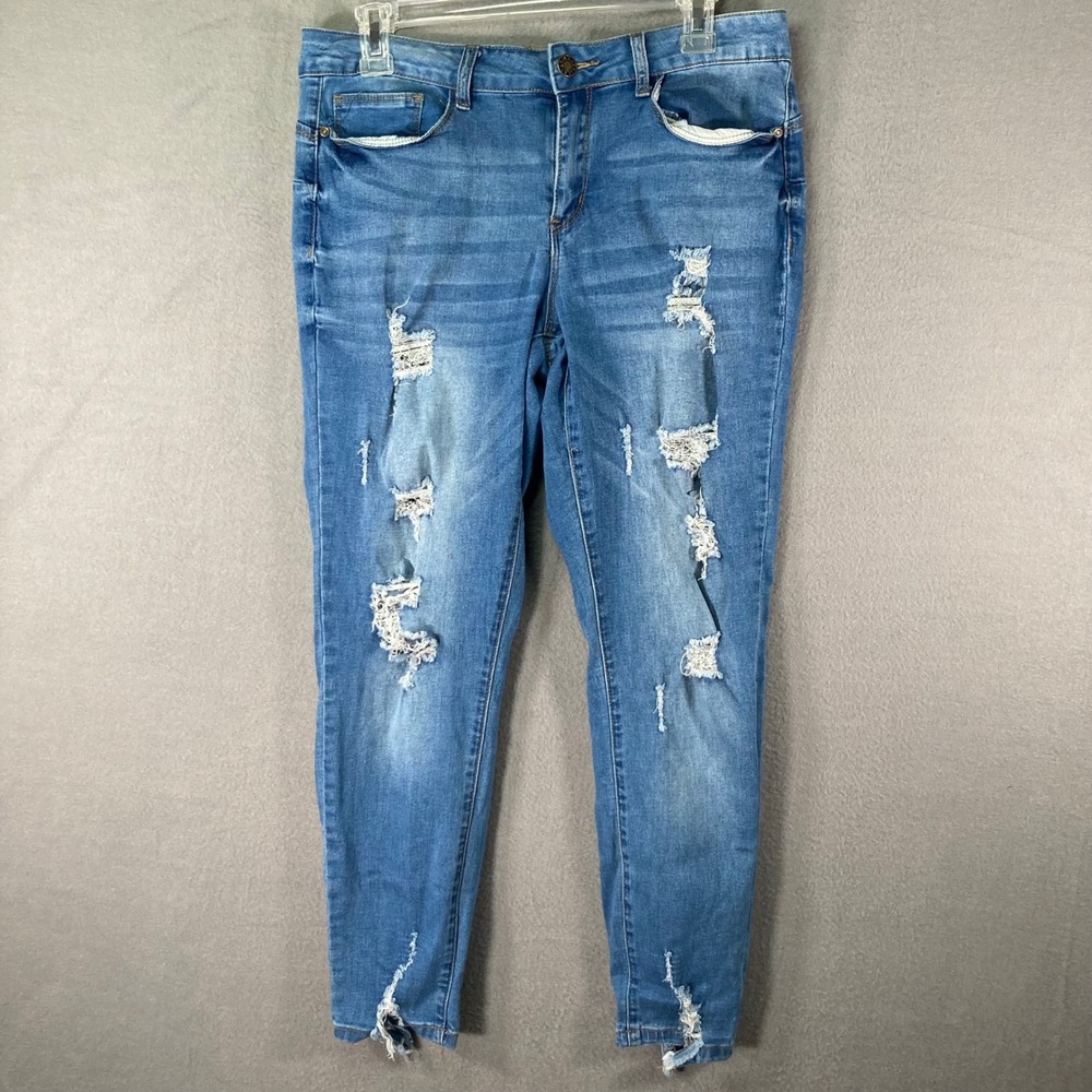 Thred & Others Womens 13/14 Blue Distressed‎ Skinny Jeans Ripped Denim
